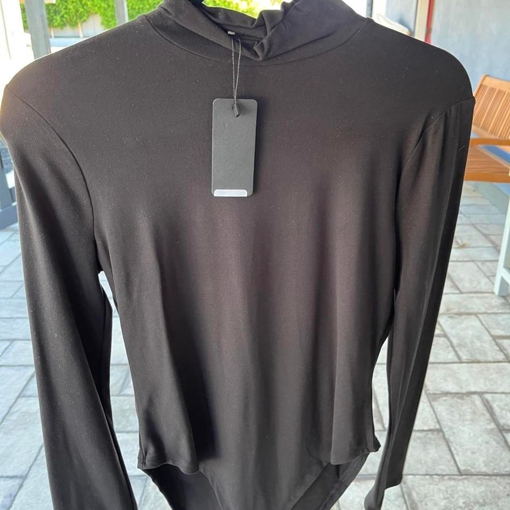 Black Long Sleeve Mock Neck Bodysuit Y2K Layering Zenana NWT Sz L